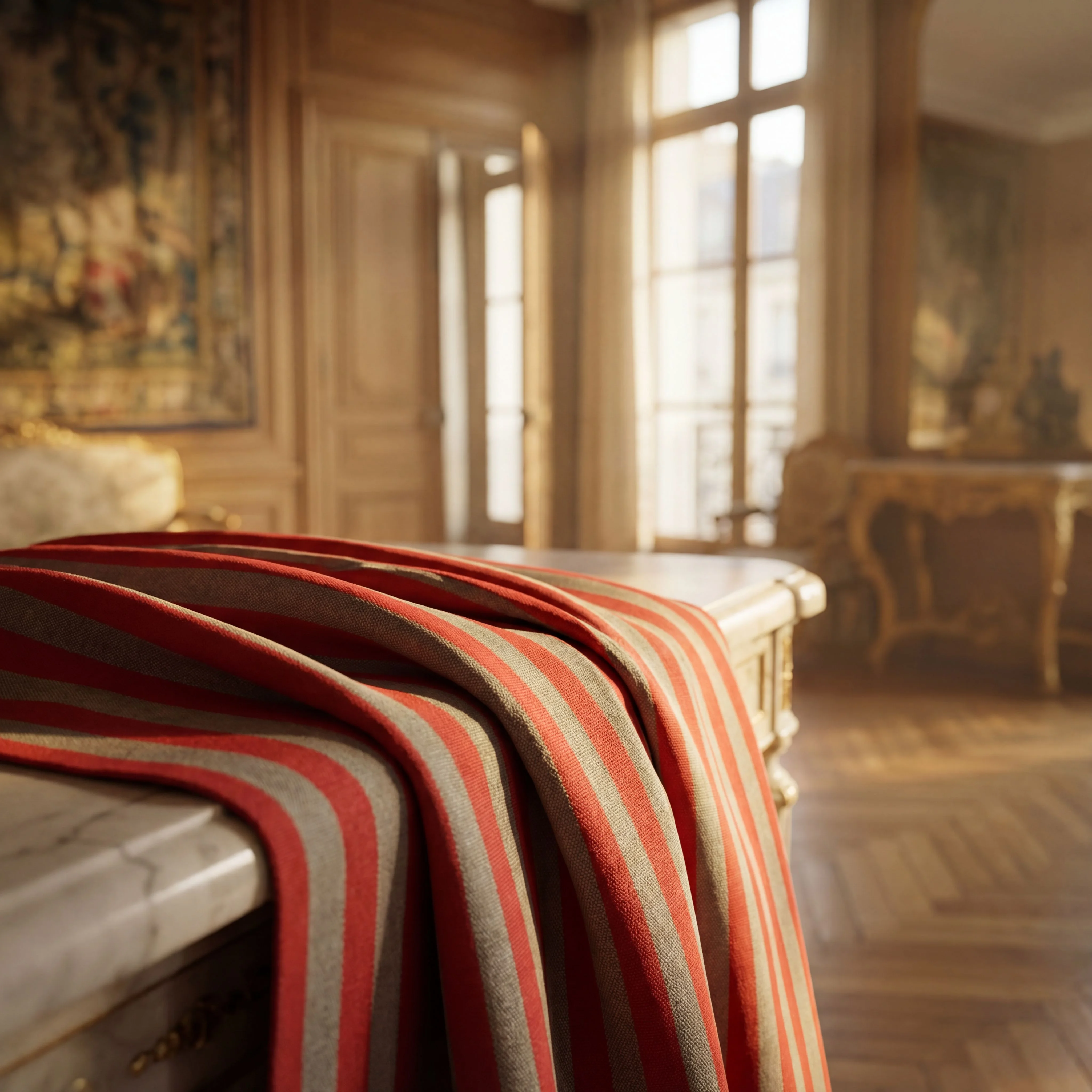 Toile bayadère rouge et argent - signature Bascans